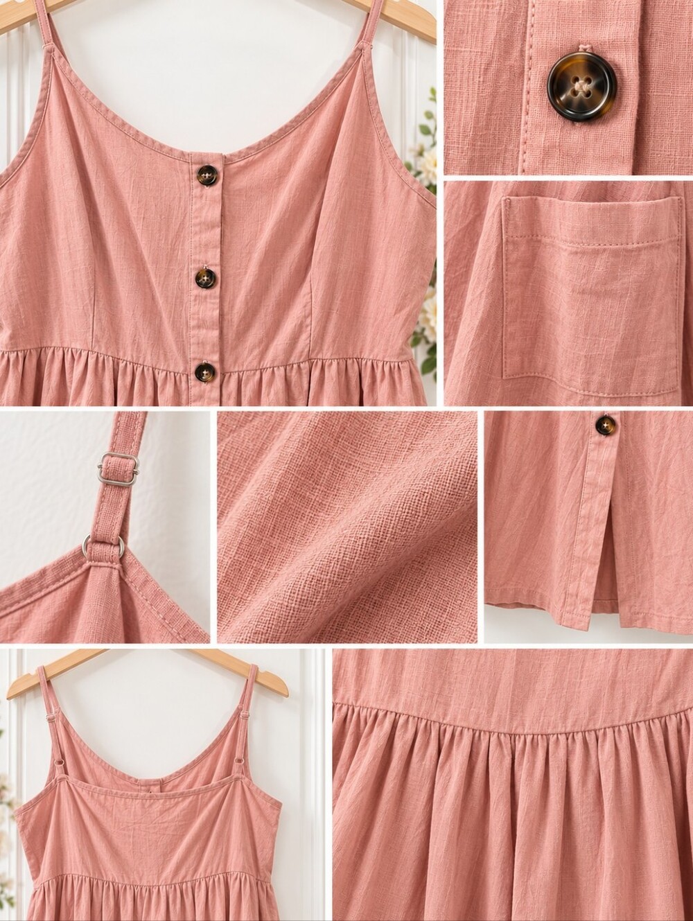 Dusty Rose Button Front Midi Dress With Pockets | Size  Large - Picture 4 of 9